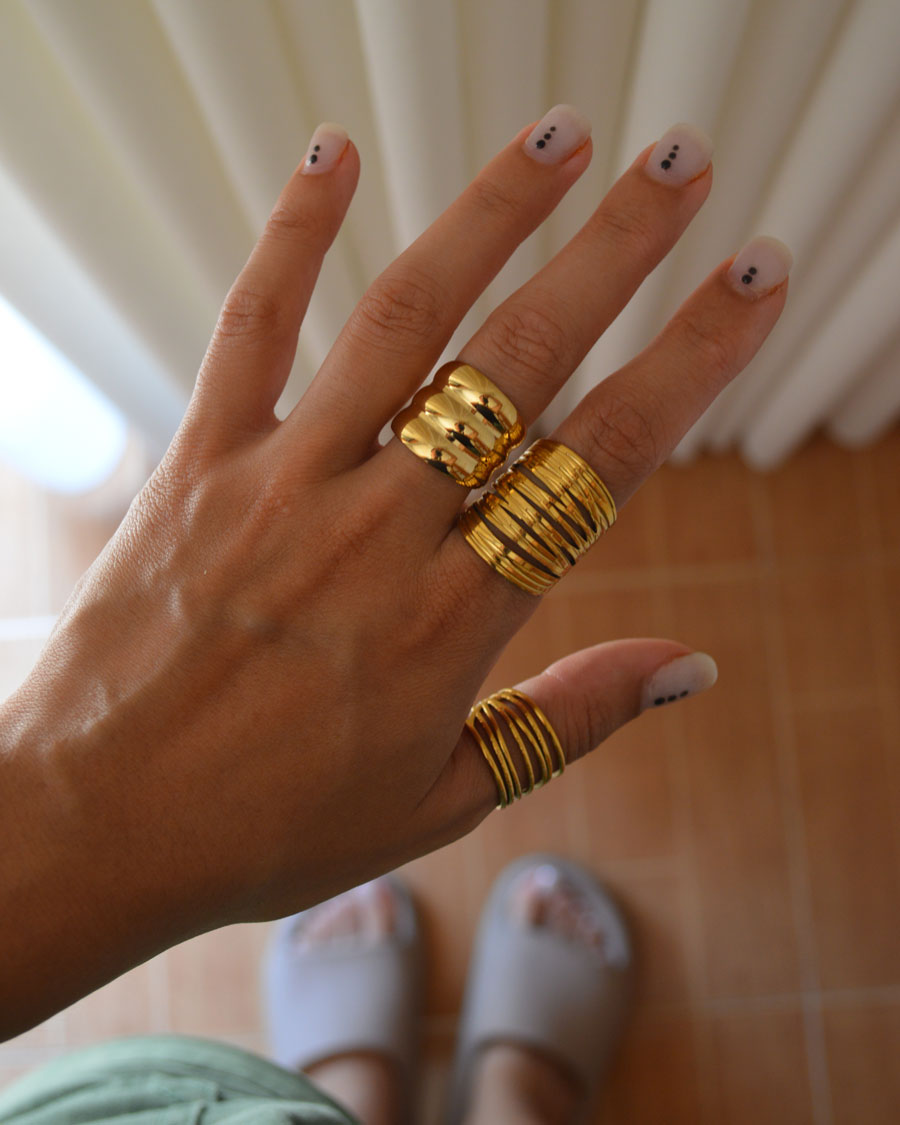 Conjunto de Anel Dourado Ajustável em Aço Inoxidável sem Níquel