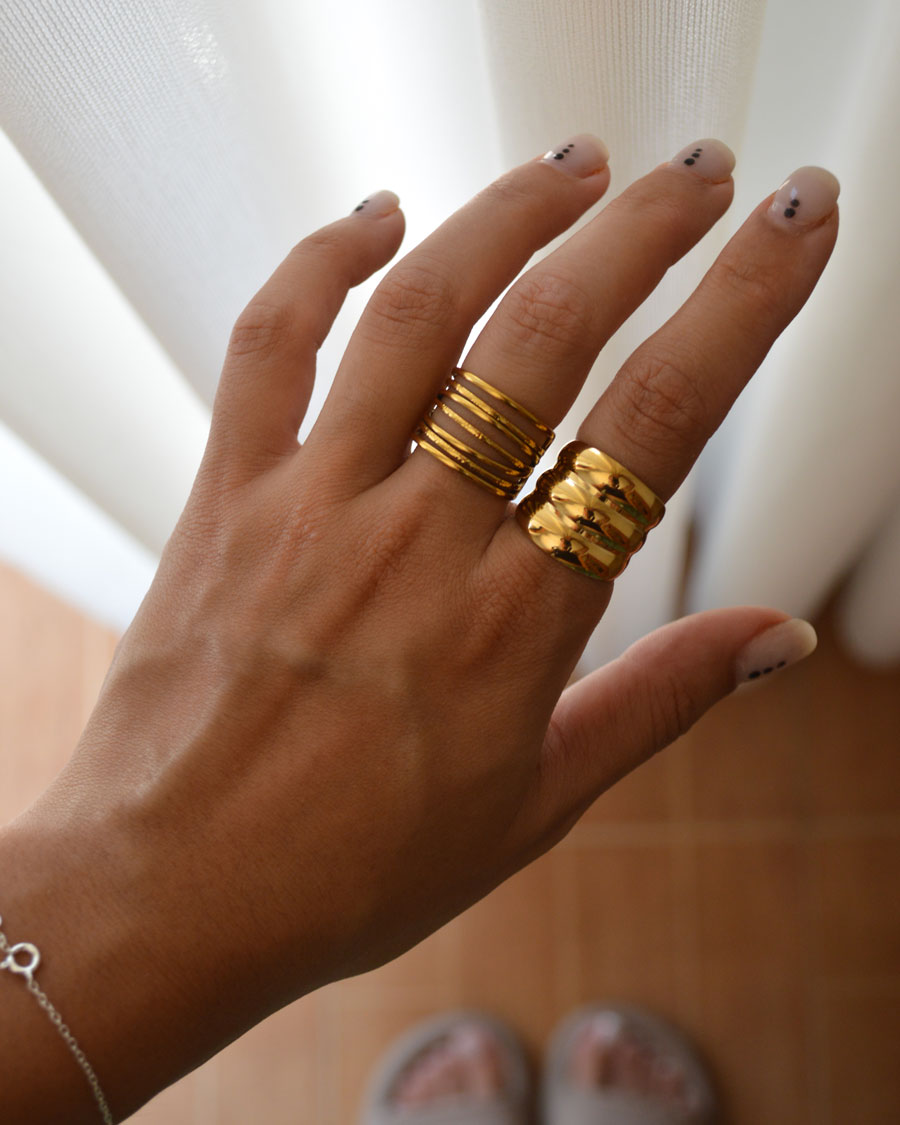 Conjunto de Anel Dourado Ajustável em Aço Inoxidável sem Níquel